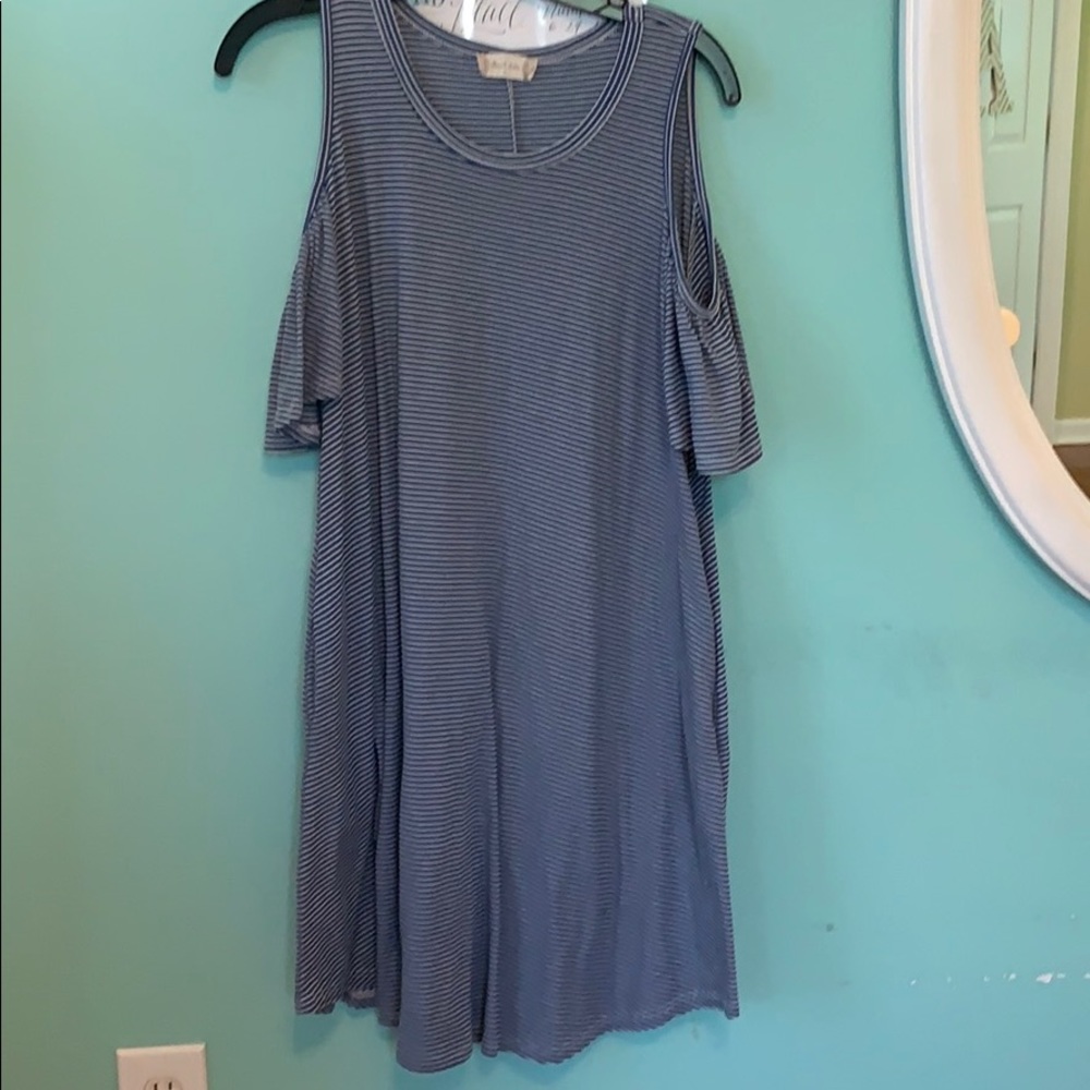 Blue and white striped dress